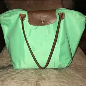 Large Le Pliage, Long Straps - Seafoam Green